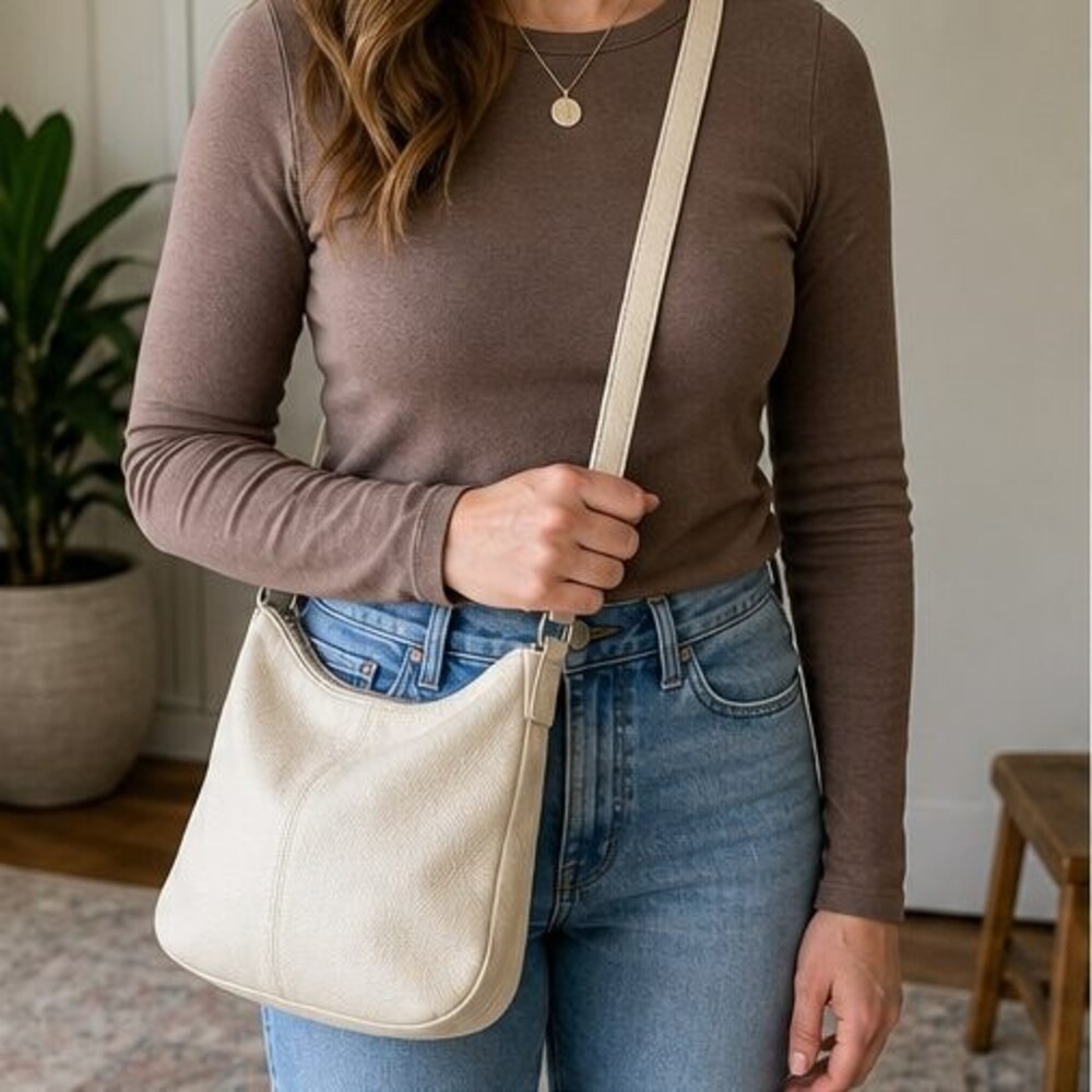 Cream Pebbled Crossbody Bag - Picture 2 of 6